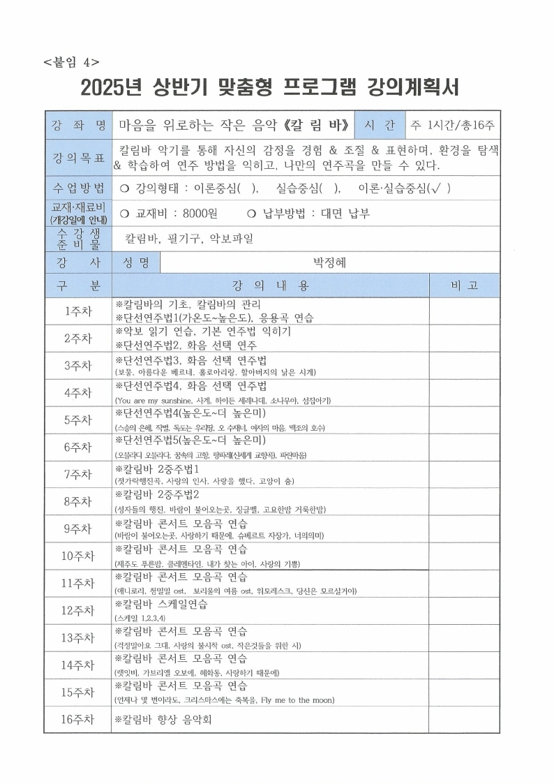 맞춤형 프로그램(칼림바) 2