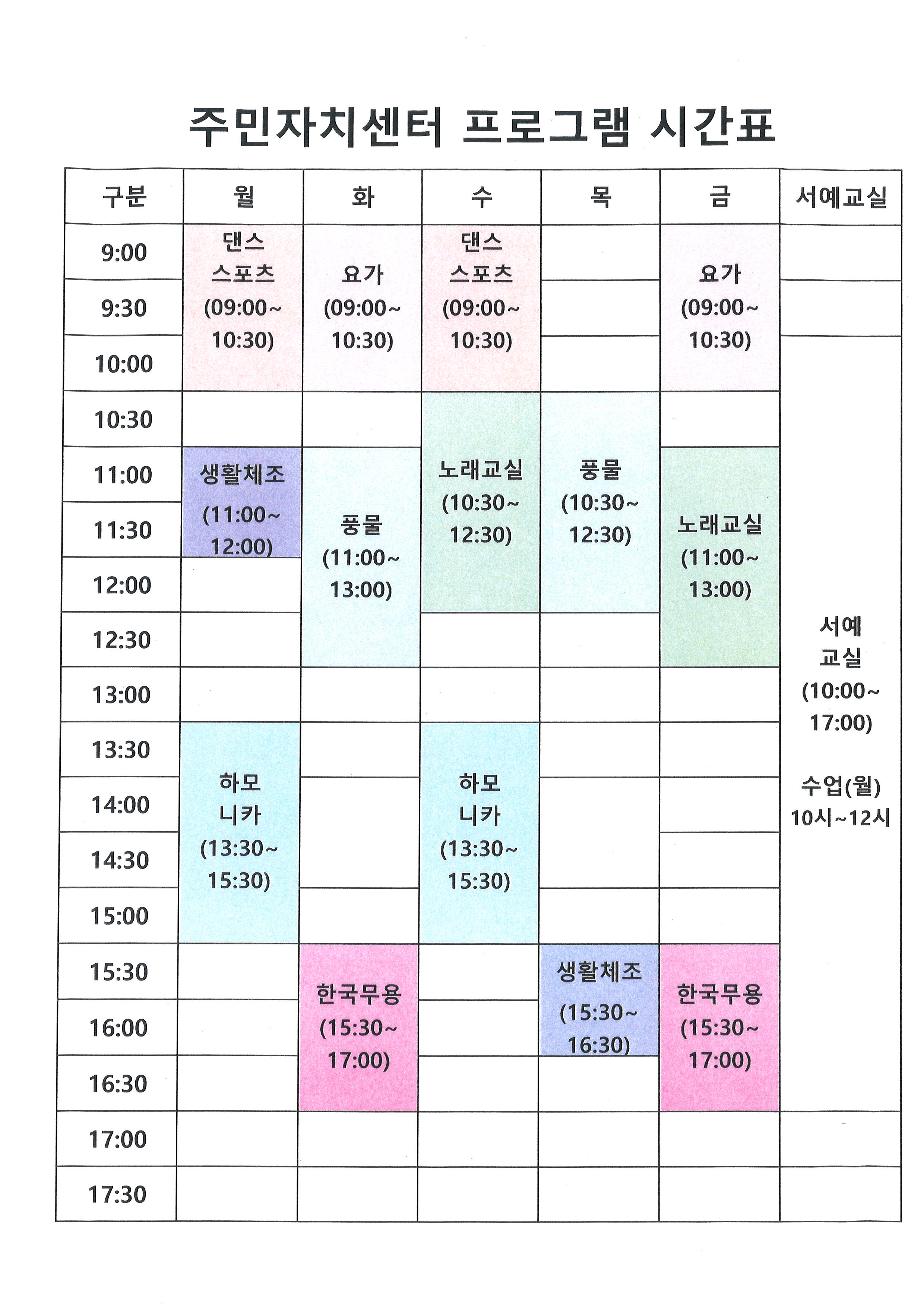 복산동행정복지센터 주민자치센터프로그램 1