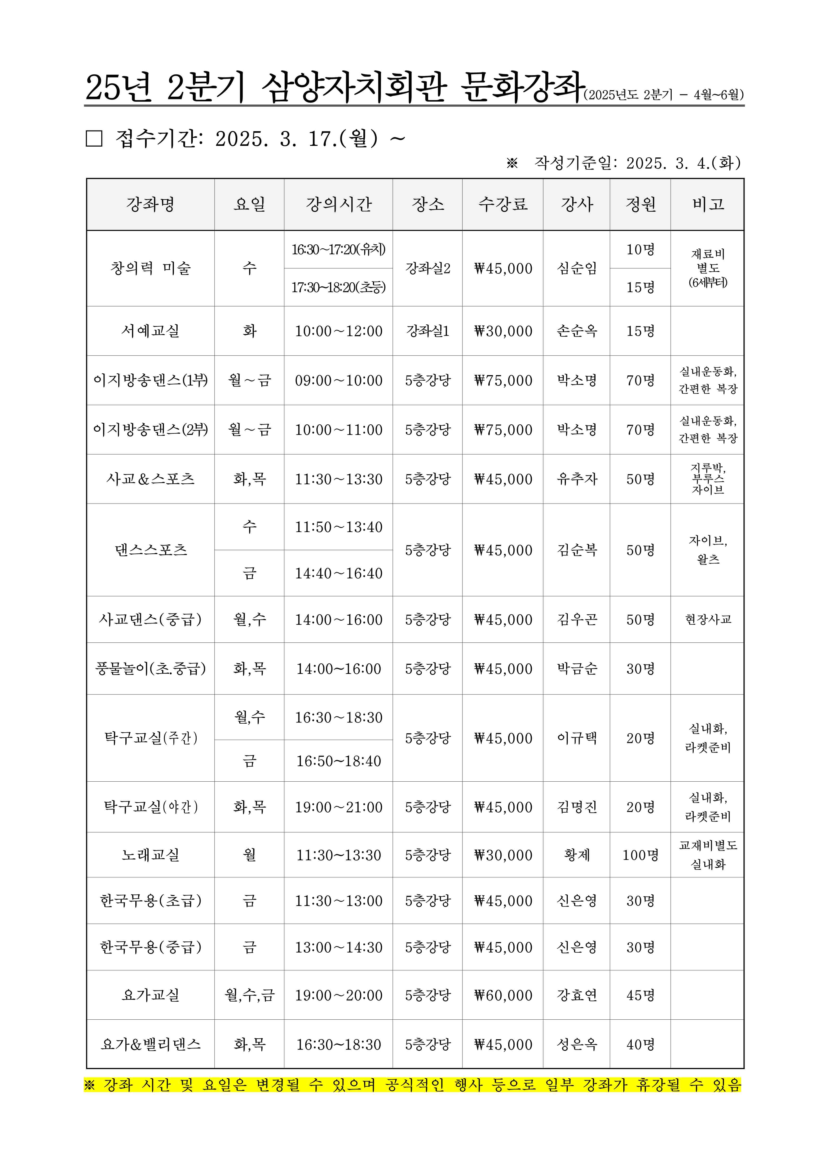 삼양자치회관 문화강좌 1