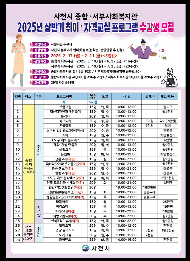 사천시 종합사회복지관 프로그램(소도구 매트 필라테스(야간)) 1
