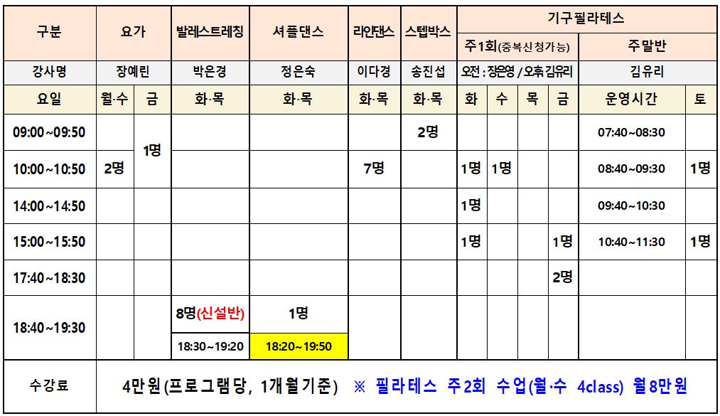 7월 추가모집 [요가] 서군산체육센터 2