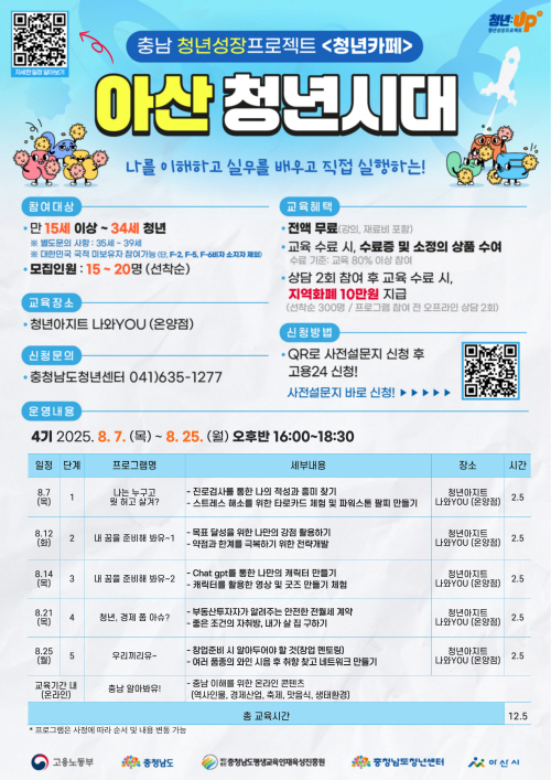 청년아지트 나와유 2025년 아산 청년시대(청년성장프로젝트) 4기 참여자 모집 1